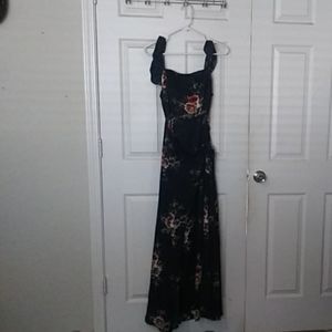 Floor length blue floral dress, semi open back